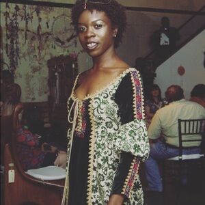 Gunne Sax Green and Cream Maxi Dress